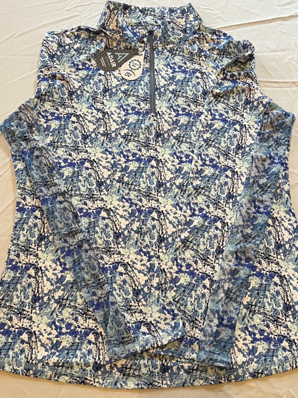 Adair L UPF 50+ Long Sleeve 3/4 Zip Golf Top NWT Periwinkle Print